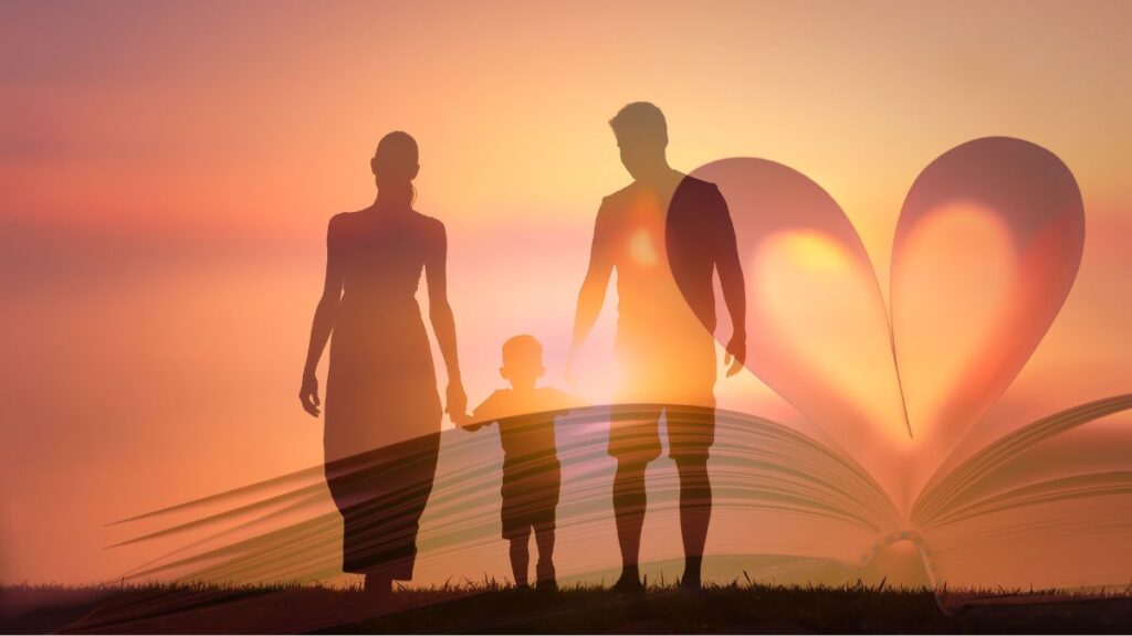 Família caminhando representando a família debaixo da graça de Deus