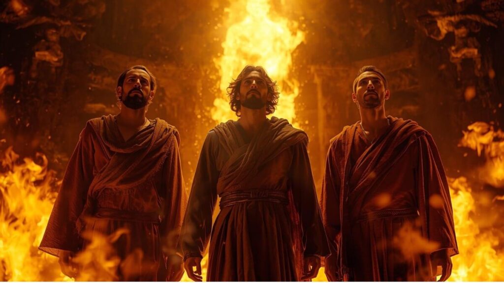 Homens na fornalha ardente simbolizando fé e livramento em esboço de pregação Daniel 3
