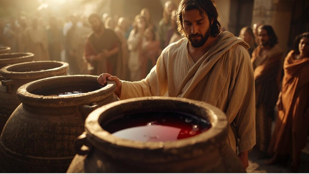 Jesus transformando água em vinho nas bodas de Caná João 2