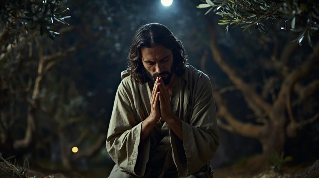 Jesus orando no getsêmani representando esboço de pregação
